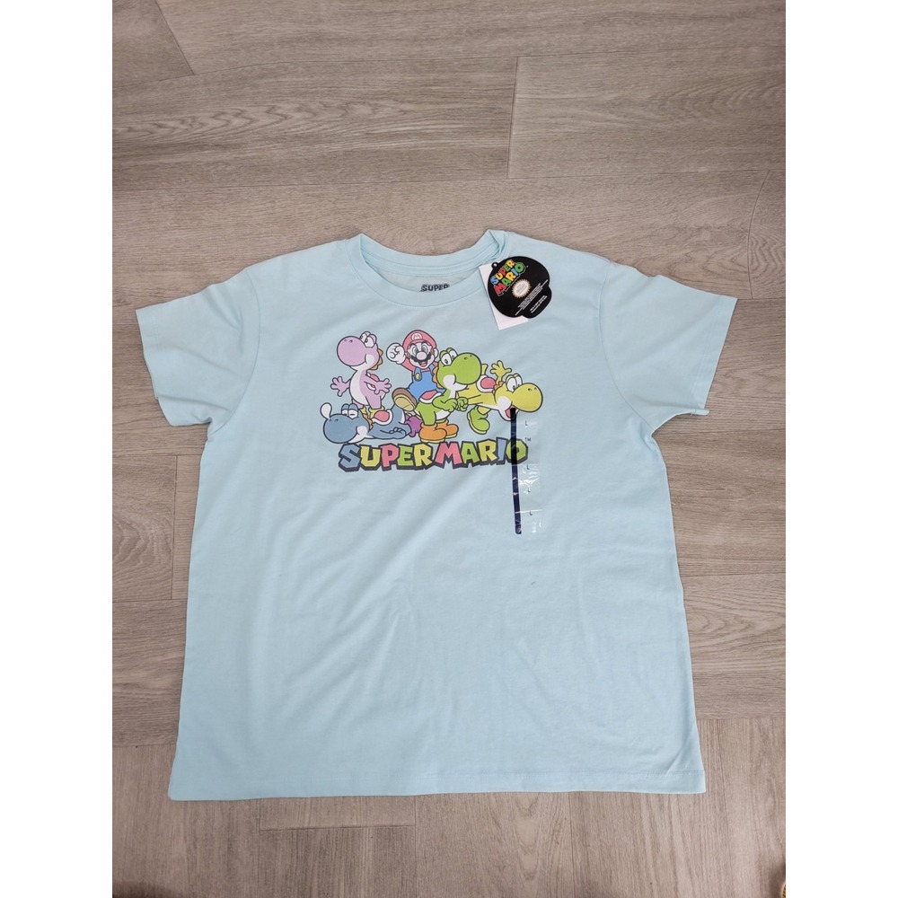 Super Mario T-Shirt Women's L Blue Glow Graphic Nintendo Gaming Tee NWT